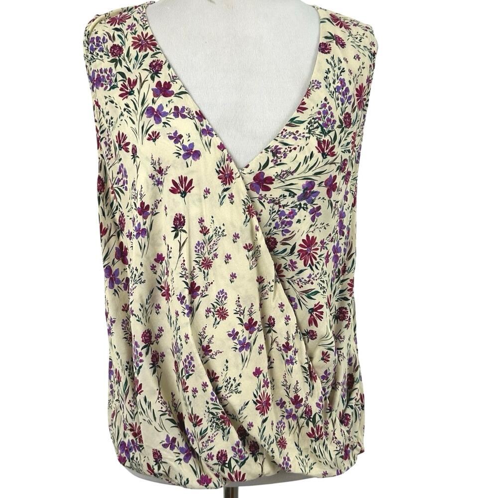 Velvet Graham Spencer Floral Sleeveless Draped Blouse Women Medium